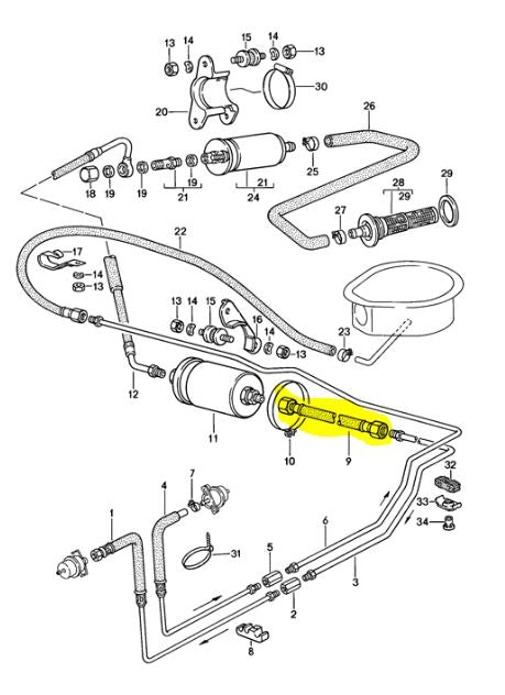 Porsche 944 & 924S Brandstofleiding aan filter 928-944parts