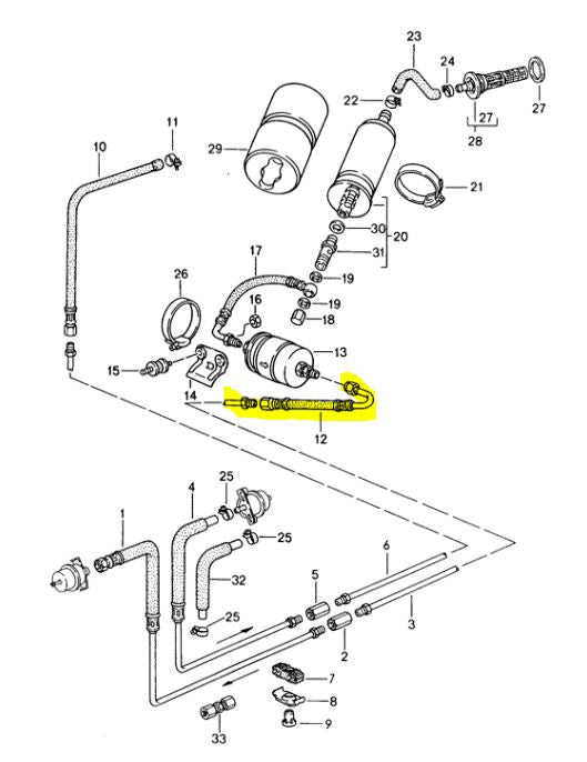 Porsche 944 > 85 Brandstofleiding aan filter 928-944parts