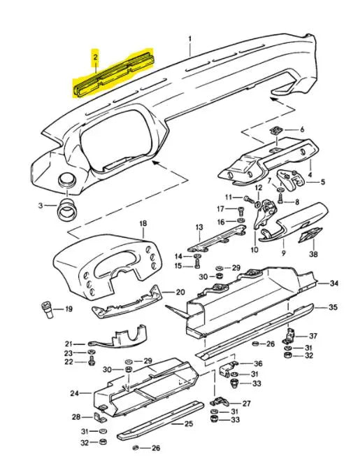 Porsche 928 ventilatierooster bij lederen dashboard '78 -'89 928-944parts