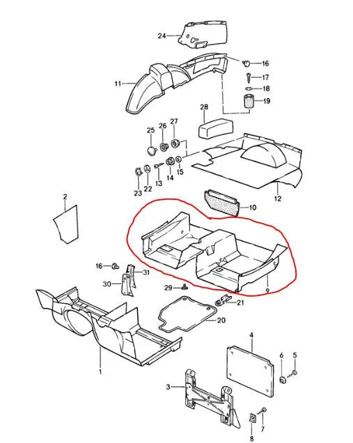Porsche 944 vloermat midden zwart 928-944parts