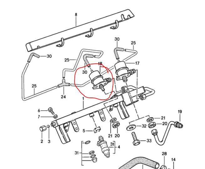Brandstofdrukregelaar 2.5 bar voor 944 phase 1 (82 - 85) - 928-944parts