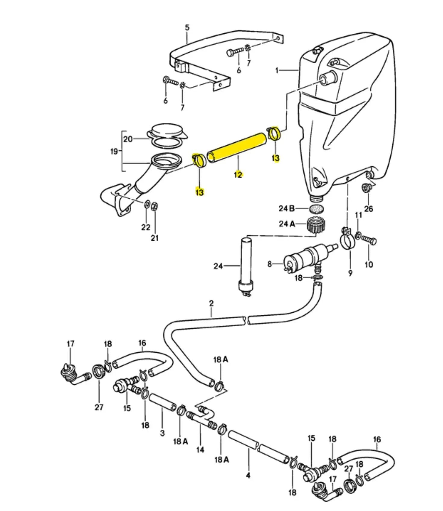 Porsche 928 slang ruitensproeier reservoir - 928-944parts