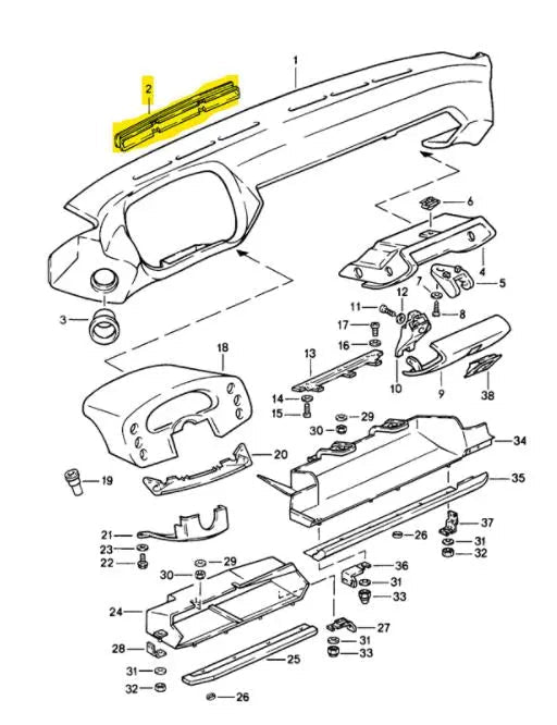 Porsche 928 ventilatierooster bij lederen dashboard '78 -'89 - 928-944parts