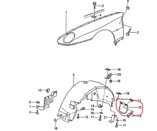Porsche 968 Wheel arch liner lid (R) - 928-944parts