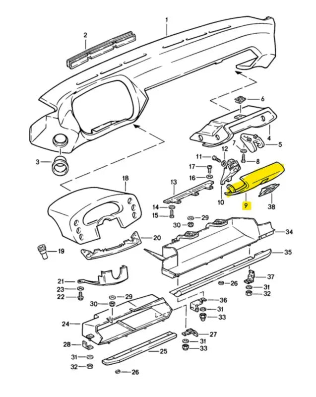 Porsche 928 dashboardkastje klep - donkergroen (zonder slot) Origineel Porsche