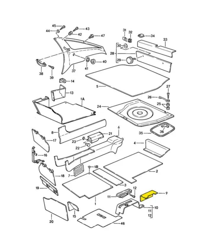 Porsche 928 afdekkapje bekleding zwart - bestuurderszijde Origineel Porsche