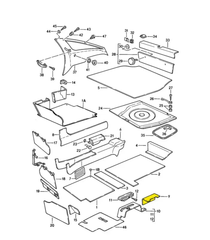 Porsche 928 afdekkapje bekleding zwart - bestuurderszijde - 928-944parts